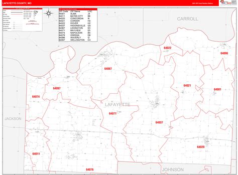 Lafayette County, MO Zip Code Wall Map Red Line Style by MarketMAPS ...