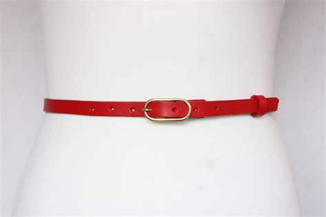 Skinny Leather Belt Full Grain Belt Red Women's Belt - Etsy