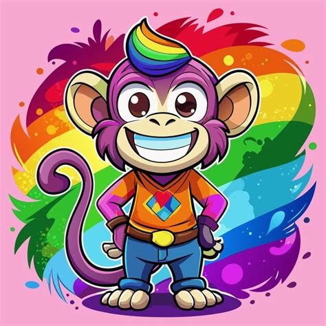 Una caricatura de un mono con colores de arco iris en él Vector Premium