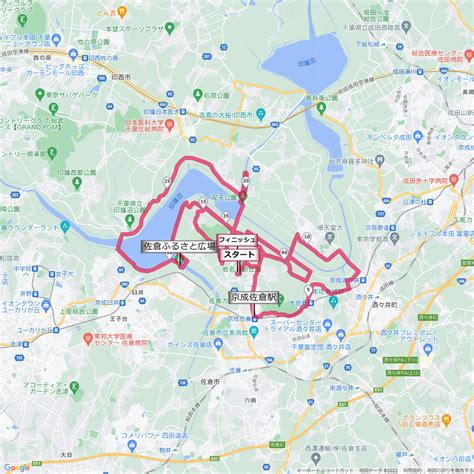 佐倉マラソンコース地図 距離とタイム