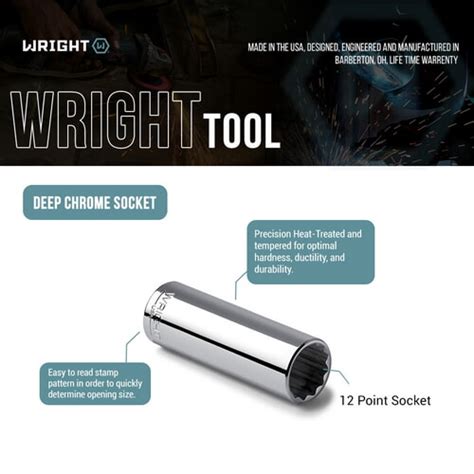 Wright Tool 46 24MM 1 2 Drive Chrome Deep Socket 12 Point Metric 24 Mm