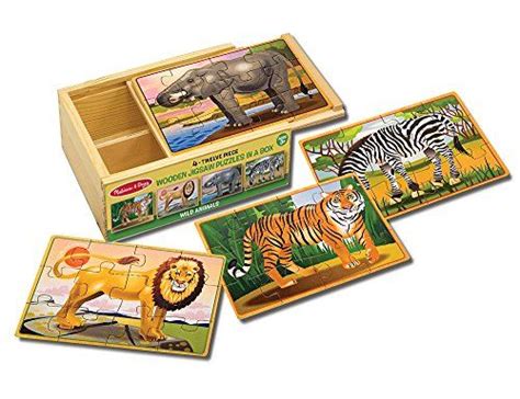 Melissa Doug Wild Animals 4in1 Wooden Jigsaw Puzzles in a Storage Box ...