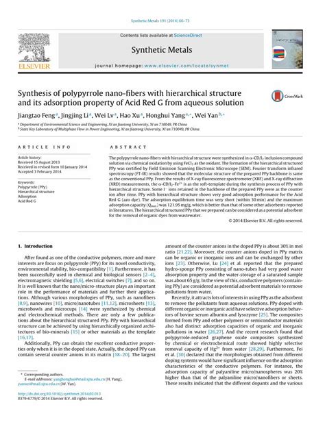 Pdf Synthesis Of Polypyrrole Nano Fibers With Hierarchical Structure