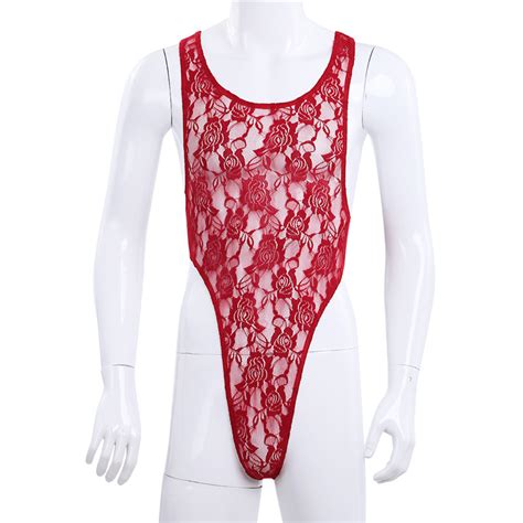 Mens One Piece Lingerie Floral Lace Mankini Bodysuit Catsuit Sissy Pouch Body Suit Jumpsuit