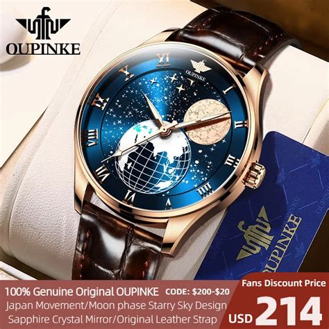 Oupinke Luxury Men S Mechanical Watch Star Moon Phase Sapphire