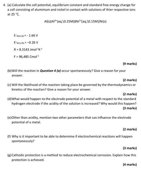 Solved 4 A Calculate The Cell Potential Equilibrium