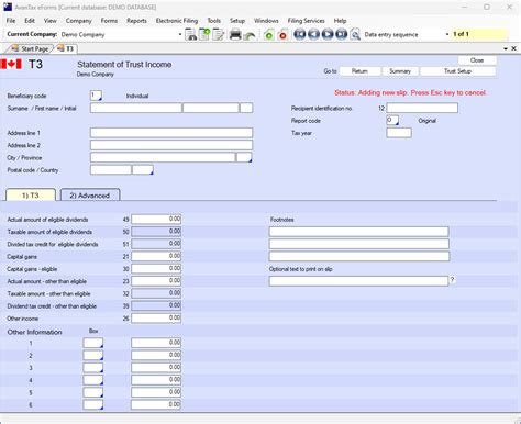 T3 Trust Information Return Cra Avantax Eforms