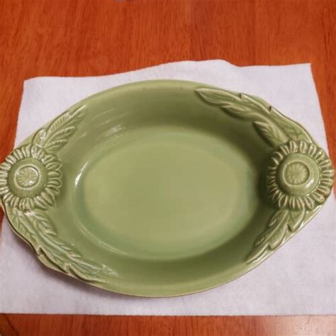 Appolia French Green Ceramic Sunflower Oval Casserole Bake Oven Dish