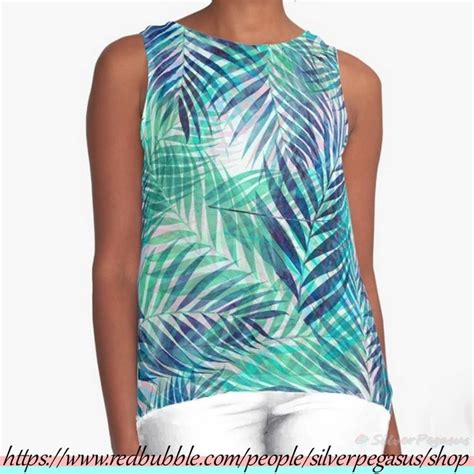 Shop For Palm Leaves Indigo Green Sleeveless Top By © Silverpegasus