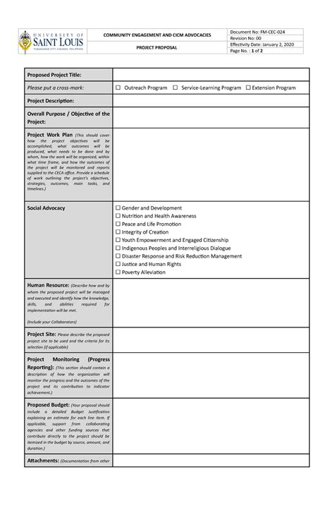 Fm Cec 024 Project Proposal Community Engagement And Cicm Advocacies Document No Fm Cec