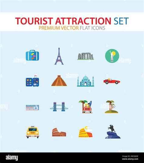 Tourist Attraction Icons Set Stock Vector Image Art Alamy