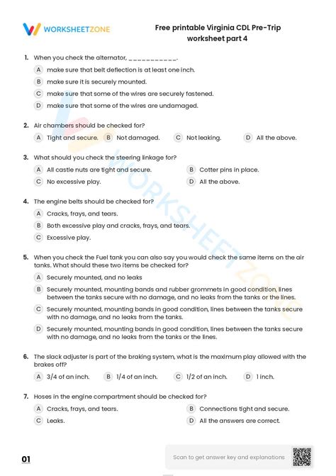 Free Printable Virginia Cdl Pre Trip Worksheet Part