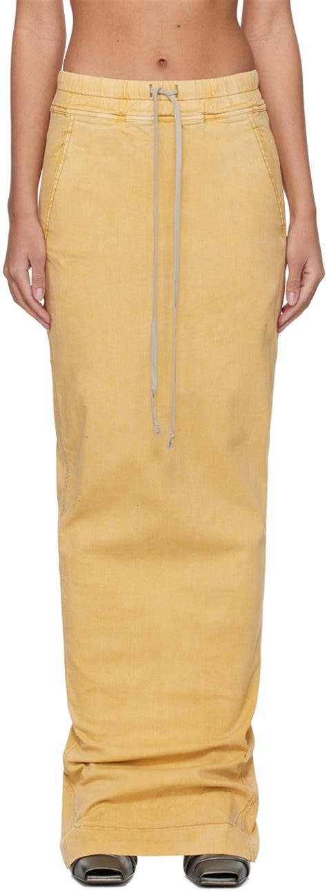 Rick Owens Yellow Pull On Pillar Denim Maxi Skirt Mustard