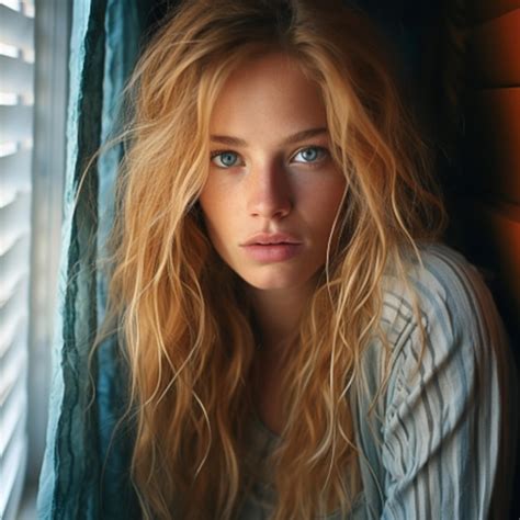 Portrait D Une Jeune Fille Blonde Aux Yeux Bleus Face La Lumi Re