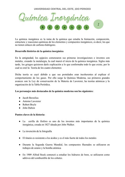 SOLUTION Repaso primer parcial de química inorgánica Studypool