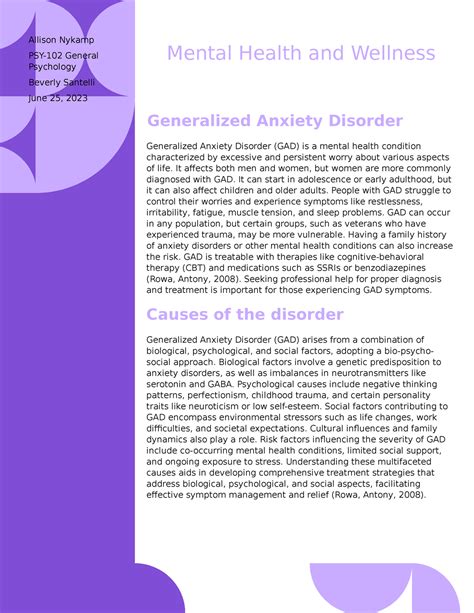 PSY 102 Mental Health Brochure Allison Nykamp PSY 102 General