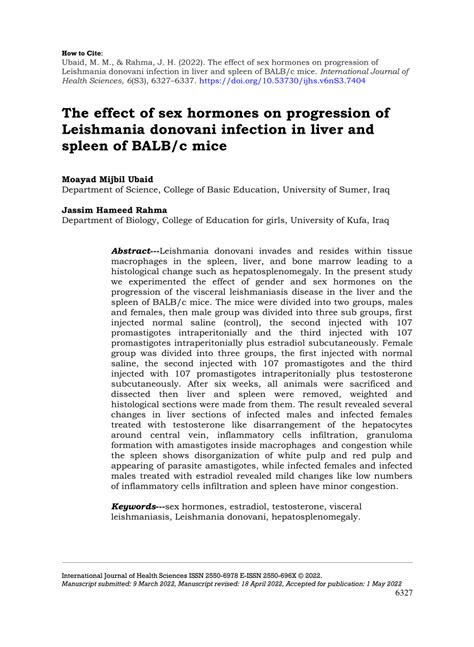 Pdf Effect Of Sex Hormones On Progression Of Leishmania Donovani