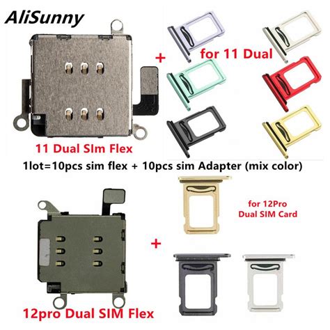 Alisunny Set Dual Sim Card Reader Connector Flex Cable Tray Slot