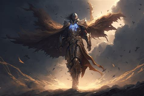 Premium Photo Epic Archangel Warrior Knight Paladin In Heaven With