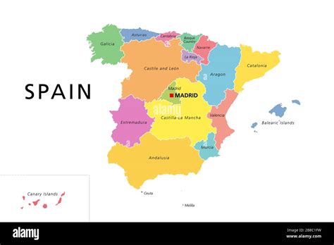 Mapa Pol Tico De Espa A Con Divisiones Administrativas Coloreadas