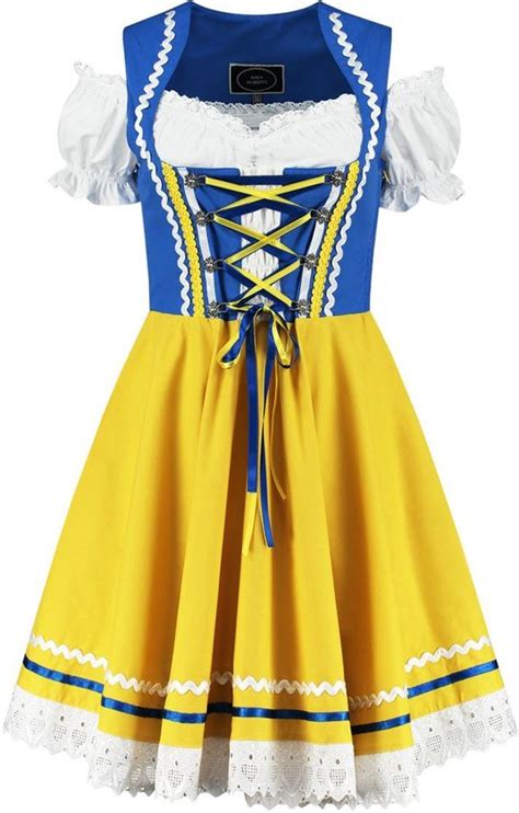 Dirndl Jurk Dames Oktoberfest Tiroler Blauw Geel Maat 38 Bol