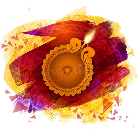 Traditional Lit Lamp For Happy Diwali Celebration Stock Illustration