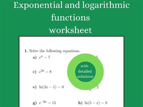 Exponential And Logarithmic Functions Worksheet For 9th 12th