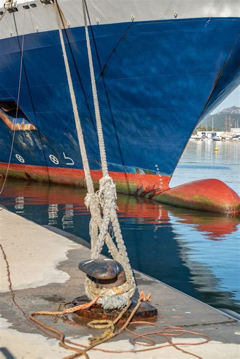 Ferry Rope Tied To Metal Boat Slip At Dock Stock Image Image Of Blue