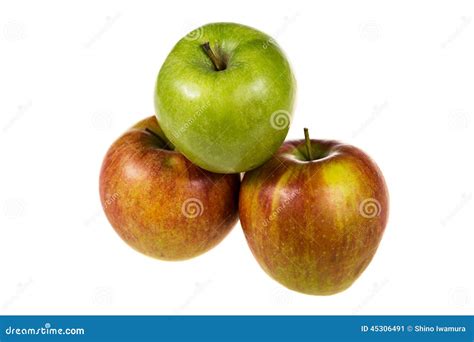 Two Red Apples And Green Apple Stock Image Image Of Ripe Green 45306491