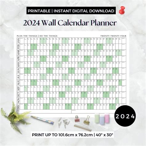 Printable 2024 Wall Calendar 2024 Wall Planner Year Planner Monthly