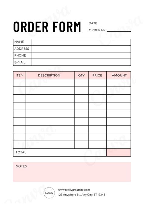 White And Pink Small Business Order Form Canva Template