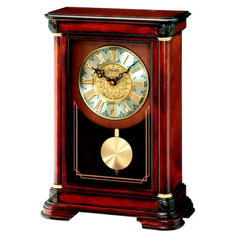 Seiko Dark Wood Westminster Chime Pendulum Quartz Mantel Clock QXQ008B