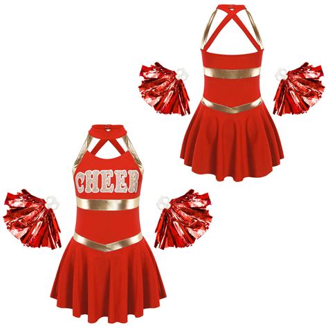 De Tiaobug Cheerleader Kost M F R M Dchen Cheer Kleid Mit Pompoms