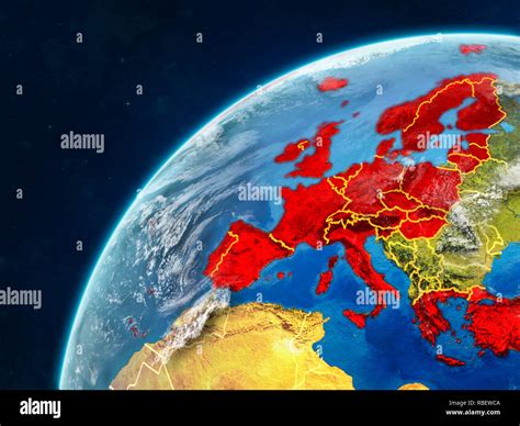 Los Miembros Europeos De La Ocde Sobre El Modelo Realista Del Planeta Tierra Con Las Fronteras