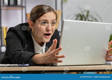 Irritated Tired Businesswoman Working On Laptop Website Problem