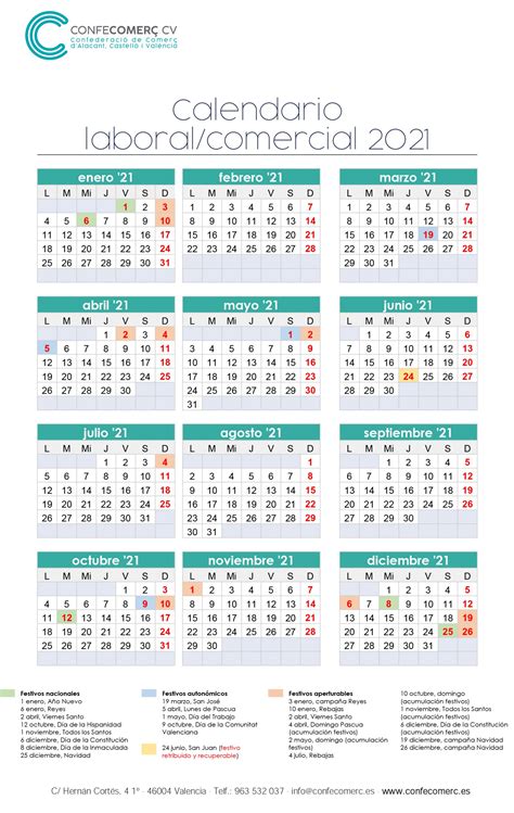 Calendario Laboral y festivos aperturables 2021 Confecomerç