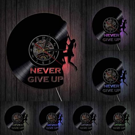 Never Give Up Extreme Sports Mountain Climbing Vinyl Record Clock