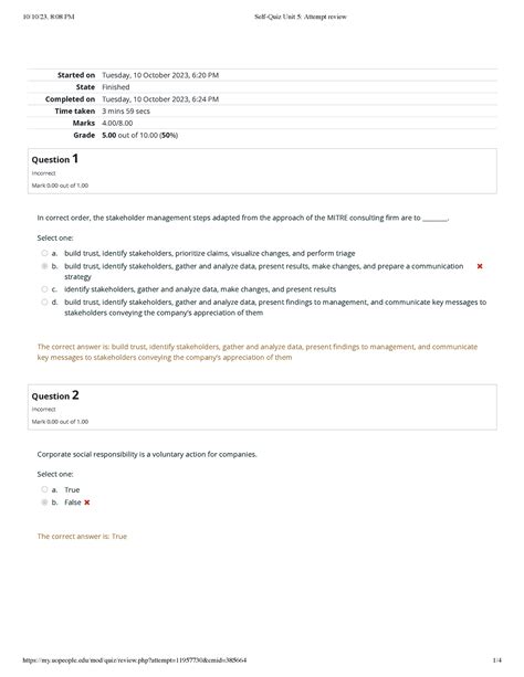 Self Quiz Unit Attempt Review Started On Tuesday October