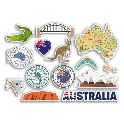 A Sticker Sheet Australia Landmarks Vinyl Stickers Australian Map