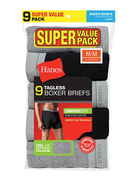 Hanes Mens Comfortsoft Boxer Briefs Super Value 9 Pack