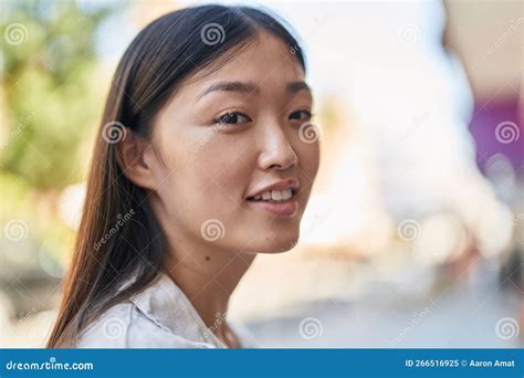 Chinese Woman Smiling Confident Standing At Street Stock Image Image