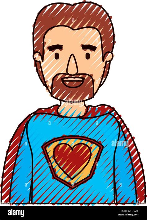 Color Crayon Stripe Caricature Half Body Super Dad Hero With Beard