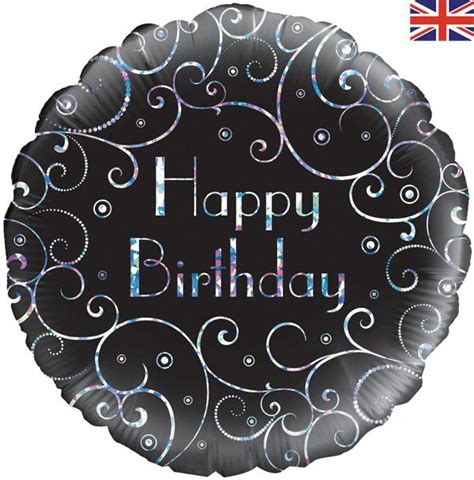 Oaktree 18 Birthday Black Swirls Holographic Foil Balloon