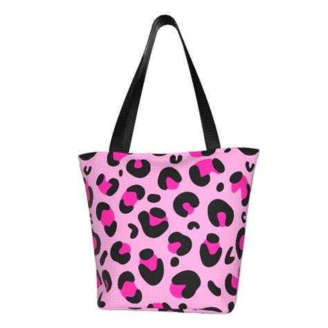 Tequan Reusable Shoulder Tote Bags Pink Leopard Camouflage Prints Polyester Casual Shopping