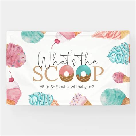 Ice Cream Gender Reveal What S The Scoop Party Banner Zazzle Gender