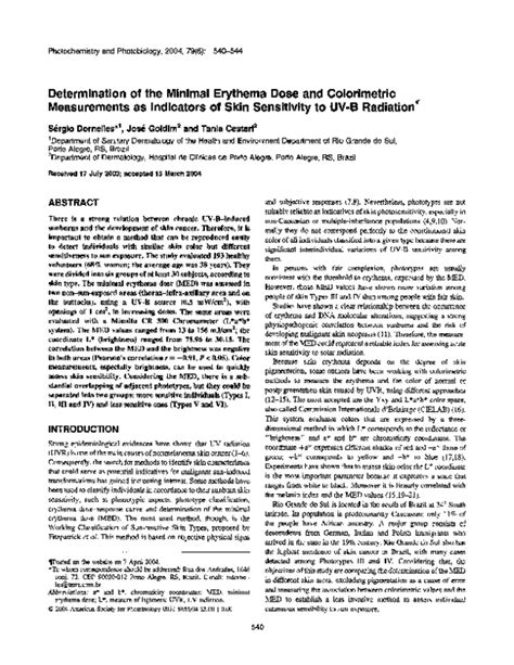 Pdf Determination Of The Minimal Erythema Dose And Colorimetric Measurements As Indicators Of