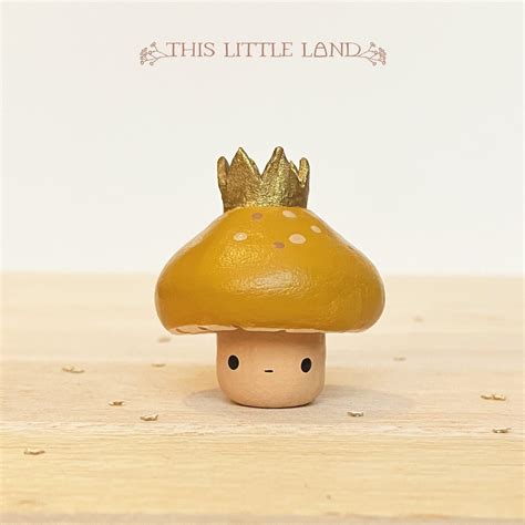 Little Royal Mushroom Desk Buddy Ochre Mushroom Figurine Clay Mushroom