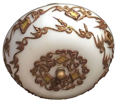 ANTIQUE vintage ceiling light fixture, glass ceiling shade with 4 ...