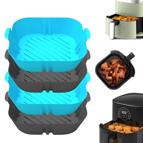 4 Pack Square Silicone Air Fryer Liners Reusable Silicone Air Fryer Basket For 3 To 6 Qt Air