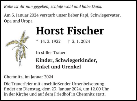 Traueranzeigen Von Horst Fischer Trauer Nordkurier